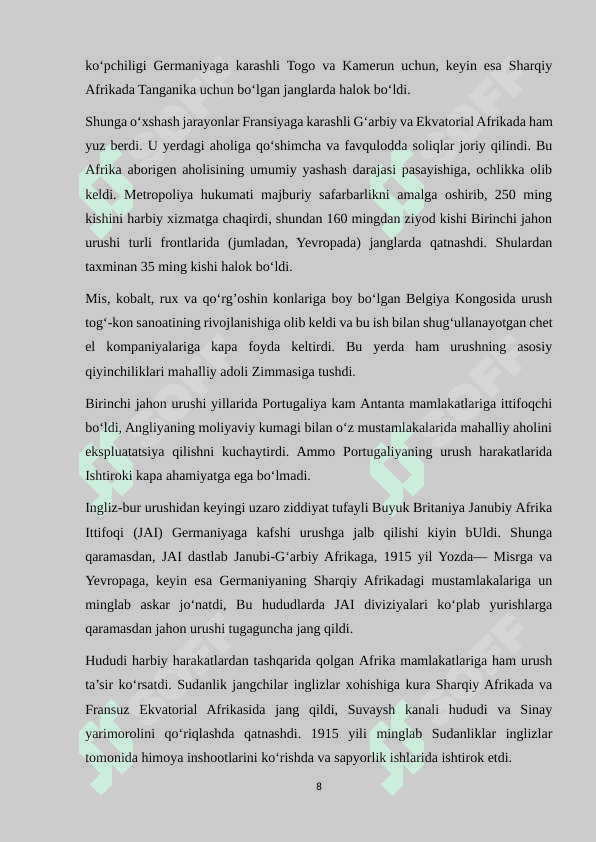 XX asrning birinchi yarmida tropik Afrika davlatlari 8