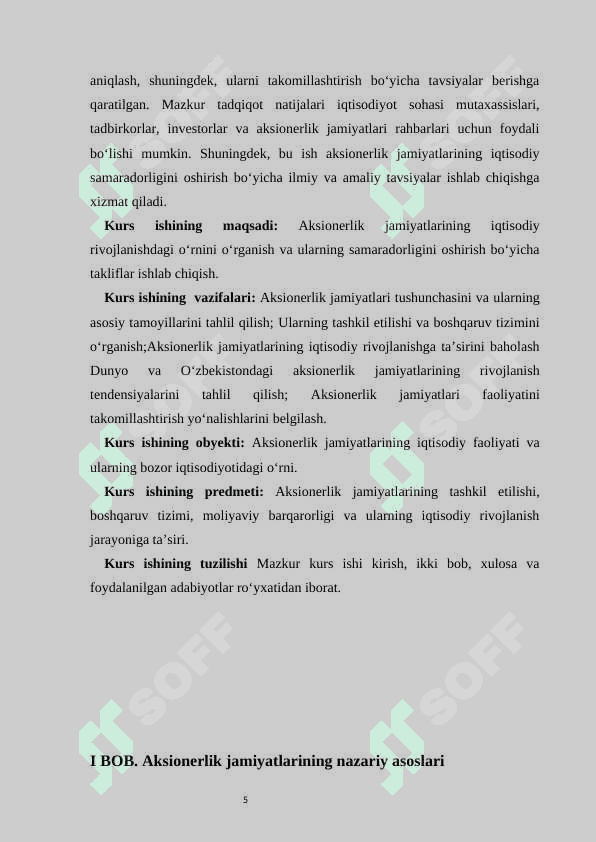 Aksionerlik jamiyatlari va ularning iqtisodiy taraqqiyotdagi o’rni 5