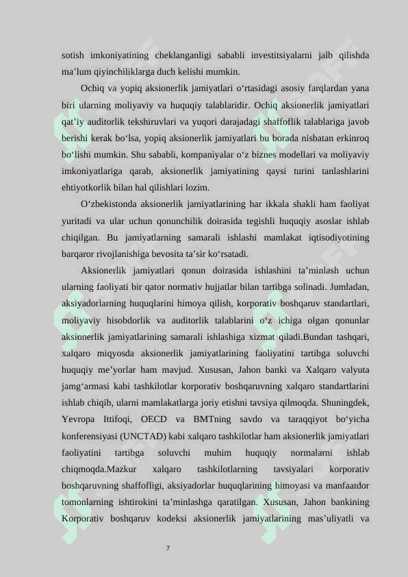 Aksionerlik jamiyatlari va ularning iqtisodiy taraqqiyotdagi o’rni 7