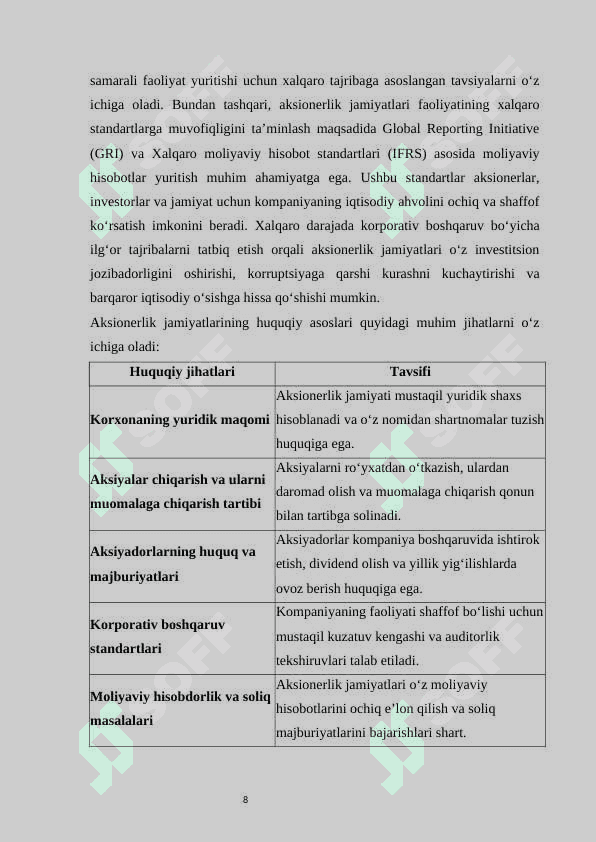 Aksionerlik jamiyatlari va ularning iqtisodiy taraqqiyotdagi o’rni 8