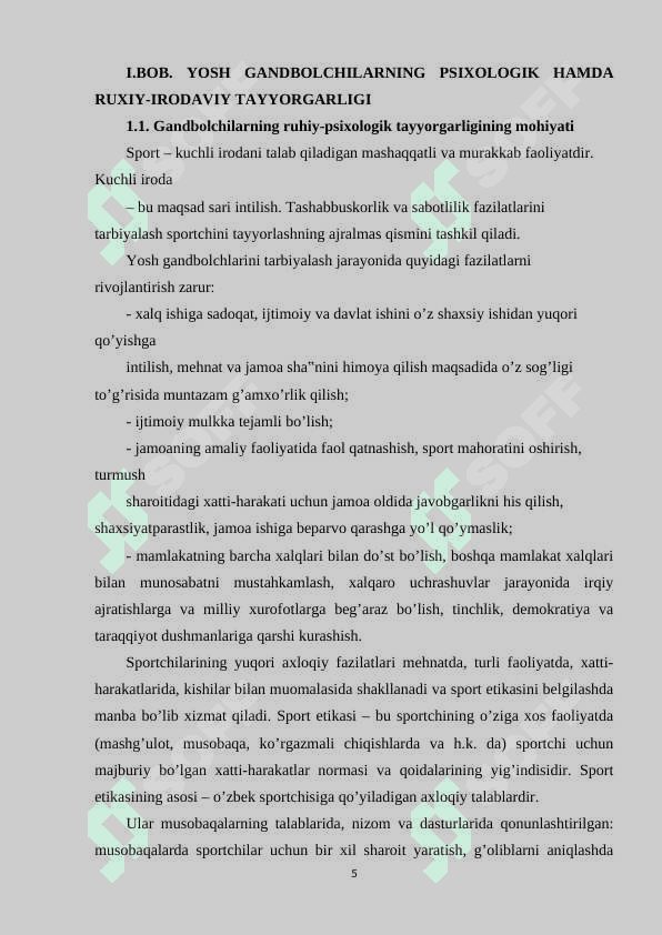 Gandbolchilarning ruhiy psixologik tayyorgarligining ahamiyati. 5