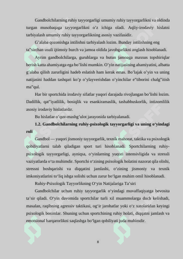 Gandbolchilarning ruhiy psixologik tayyorgarligining ahamiyati. 8