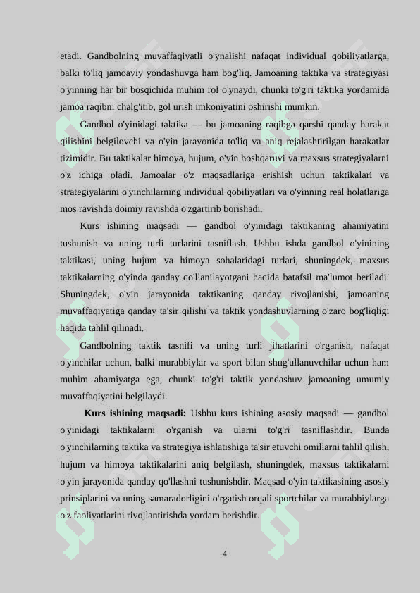 Gandbol o'yin taktikasining tasnifi 4