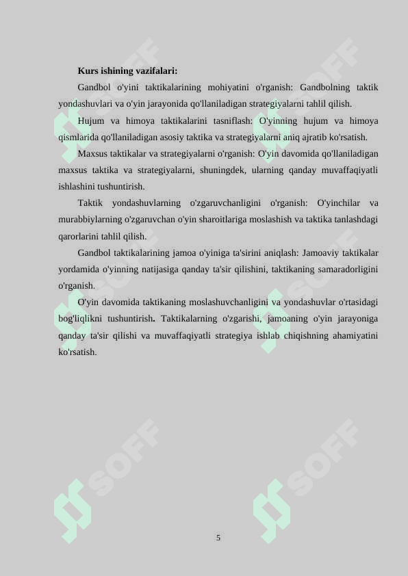 Gandbol o'yin taktikasining tasnifi 5