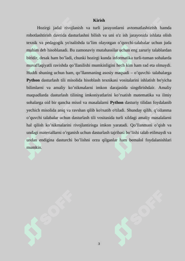 PYTHON DASTURLASH TILIDA SODDA DASTURLARNI TUZISH 3