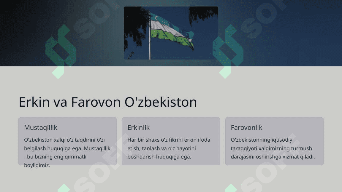 O'zbekiston o'tmishi ham, kelajagi ham buyuk davłat.Erkin va farovon demokratik O'zbekiston.Davlatini birgalikda barpo etamiz_2 4