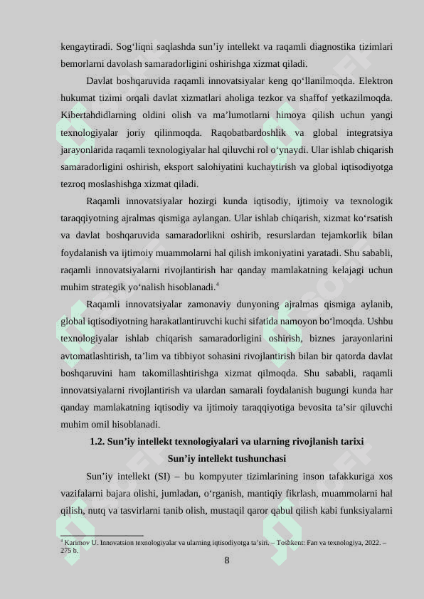 "Raqamli innovatsiyalar va sun’iy intellekt: rivojlanish tendensiyalari va amaliy tatbiqlari" 8