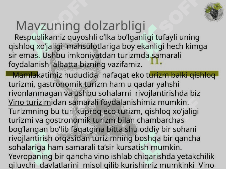 VINO TURIZmini(eco tourism) O’zbekistonda rivojlantirish 3