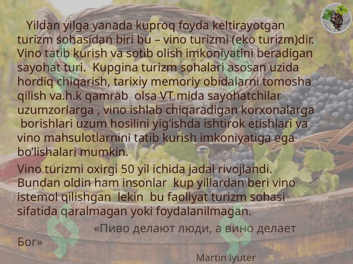 VINO TURIZmini(eco tourism) O’zbekistonda rivojlantirish 5