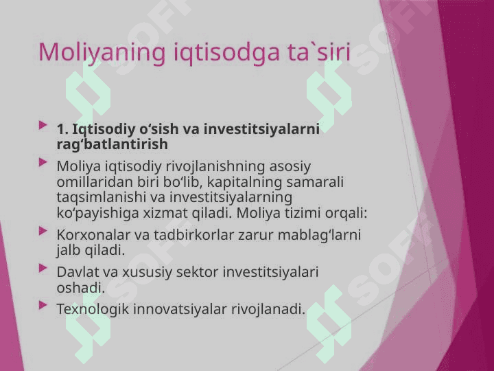 Moliyaning iqtisodga ta`siri. Xalqaro moliya 3