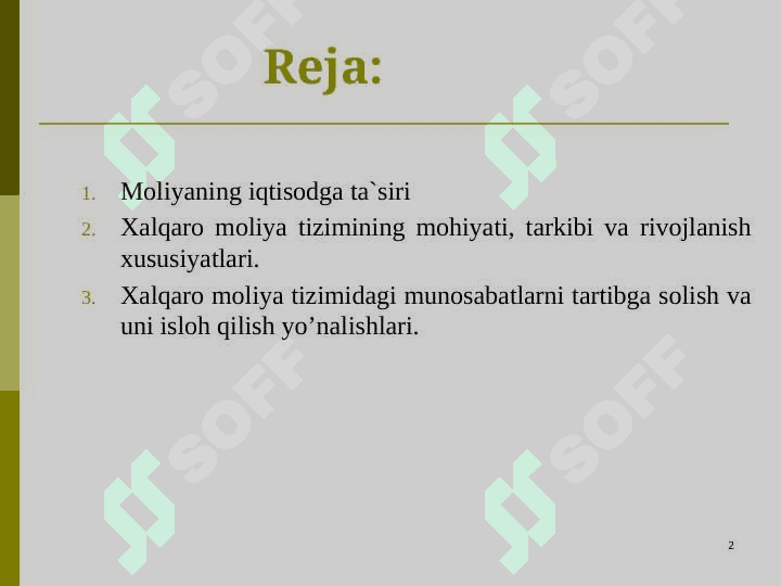 Moliyaning iqtisodga ta`siri. Xalqaro moliy 2