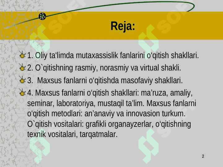 Maxsus fanlarni o‘qitish shakl, metod va vositalari 2