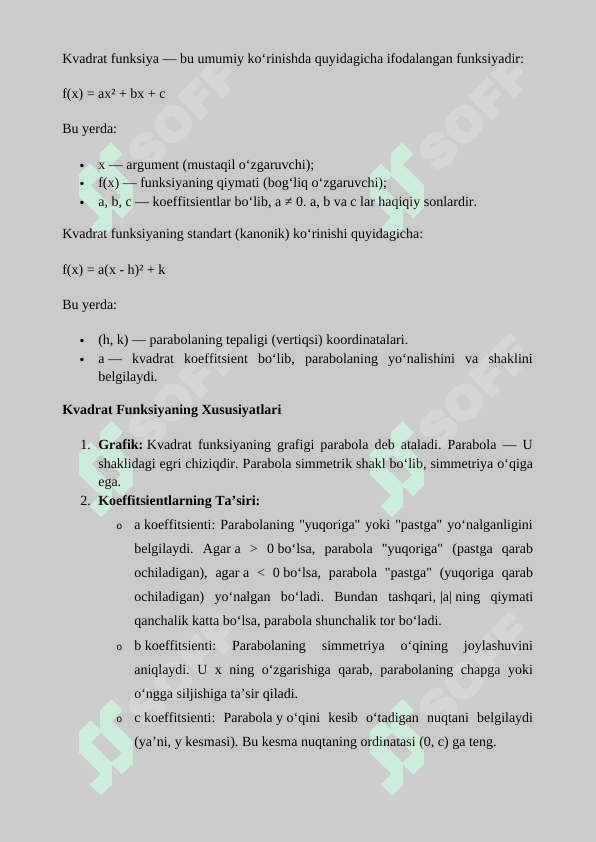 Kvadrat funksiyalar maqola 2