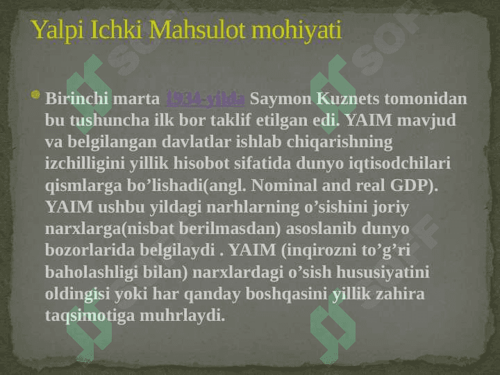 Milliy hisoblar tizimida yalpi ichki mahsulot ko’rsatkichini hisoblash shartlari va usullari 3