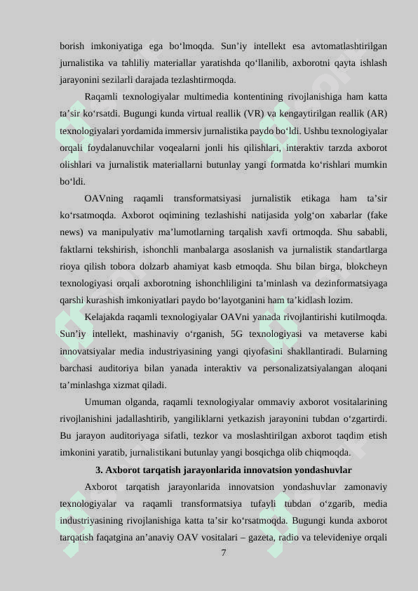 Mustaqil ish: Ommaviy axborot vositalarida innovatsiya jarayonlari 7