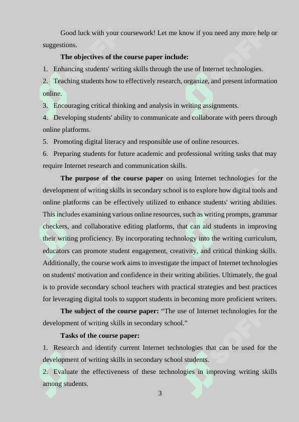 ON THE THEME: « THE USE OF INTERNET TECHNOLOGIES FOR THE DEVELOPMENT OF WRITING SKILLS IN SECONDARY SCHOOL » 3