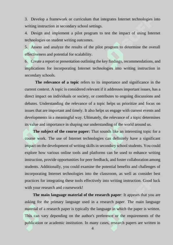 ON THE THEME: « THE USE OF INTERNET TECHNOLOGIES FOR THE DEVELOPMENT OF WRITING SKILLS IN SECONDARY SCHOOL » 4