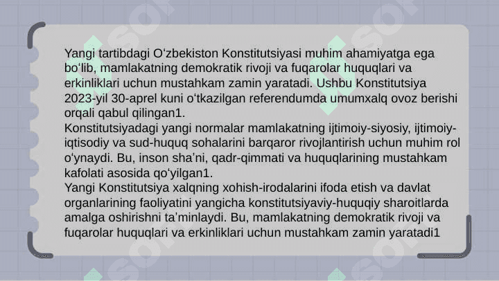 Yangi tartibdagi Oʻzbekiston Konstitutsiyasining zarurati va mohiyati 2