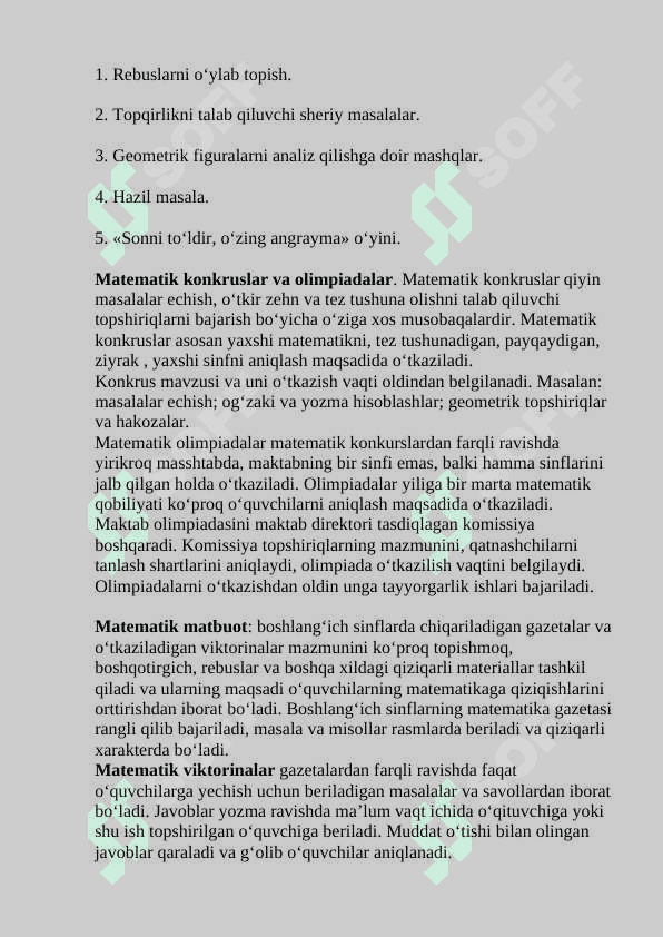 Boshlanğich sinflarda matematikadan sinfdan tashqari ishlarni tashkil qilish metodikasi 8