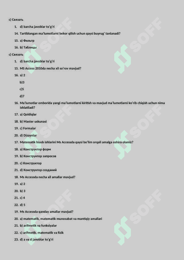Informatika fanidan 10-sinf II-chorak test javoblari bilan 3