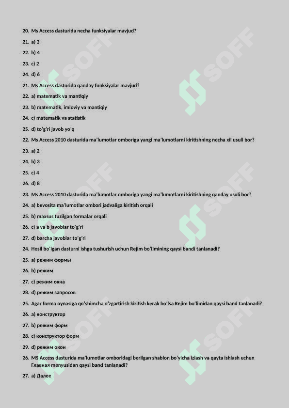 Informatika fanidan 10-sinf II-chorak test javoblari bilan 4