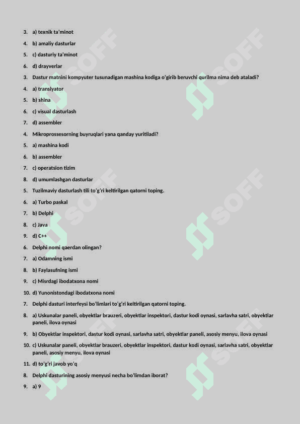 Informatika fanidan 10-sinf II-chorak test javoblari bilan 7