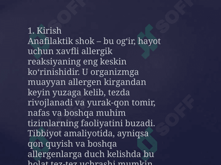 Anafilaktik shok sabablari, klinikasi va tashxisi, 2