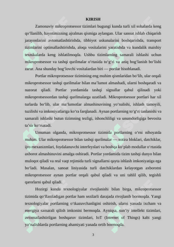 Mikroprotsessor tizimida qo'llaniladigan portlarning asosiy turlari, parametrlari va ishlash tamoyillari 2
