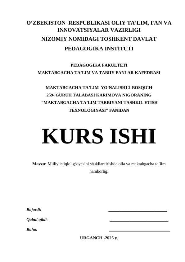 Milliy istiqlol g‘oyasini shakllantirishda oila va maktabgacha ta’lim hamkorligi