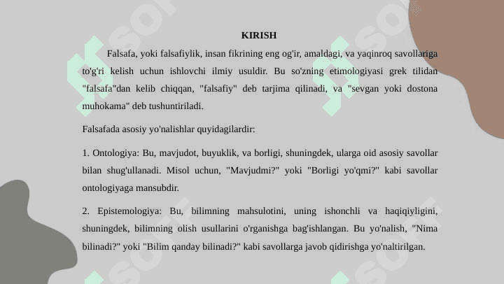 Falsafa fanining mohiyati va yo'nalishlari. 3