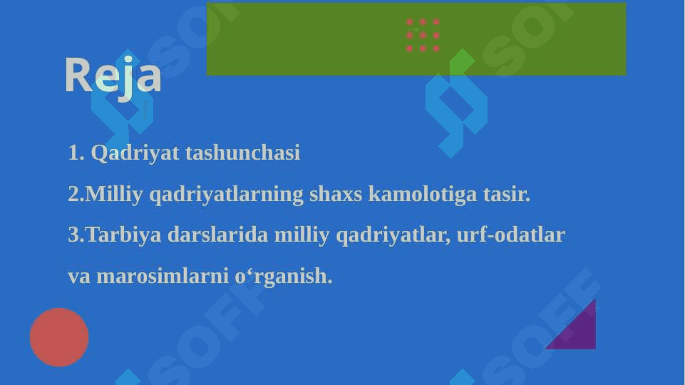 Milliy urf-odat, qadriyatlar va an’analar-tarbiya asosi. Ta’lim-tarbiya jarayonida oila, mahalla  va ta’lim muassasasi integratsiyasi. 2
