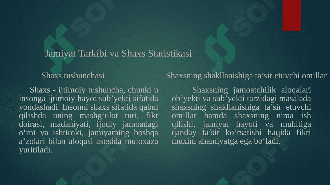 Jamiyat Tarkibi, Shaxs, Oila va Mexnat Jamoasi Statistikasi 2
