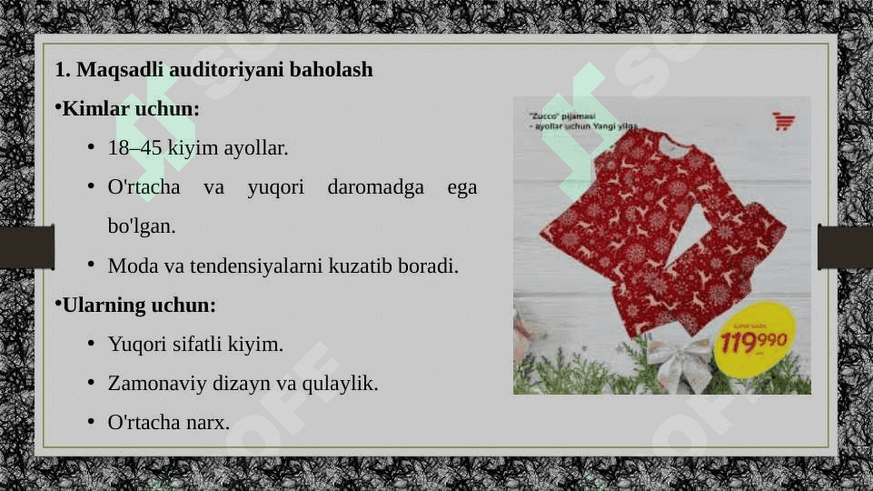 Tadbirkorlik faolyatini tashkil etish. Ayolar kiyim do’koni soxasida 3