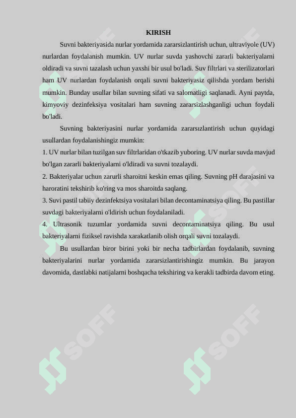 Suvni bakteriyasida nurlar yordamida zararsizlantirish 2