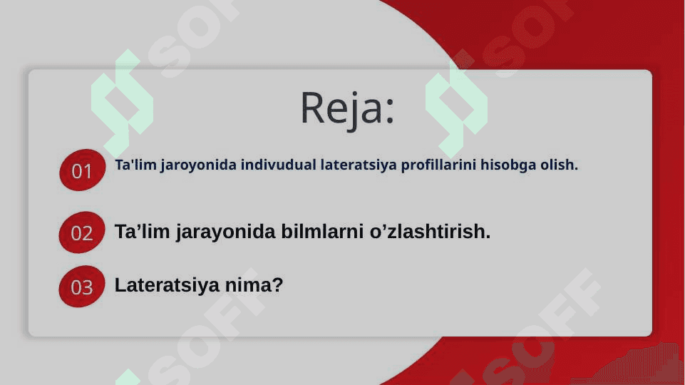 Mavzu:Ta'lim jaroyonida indivudual lateratsiya profillarini hisobga olish. 2