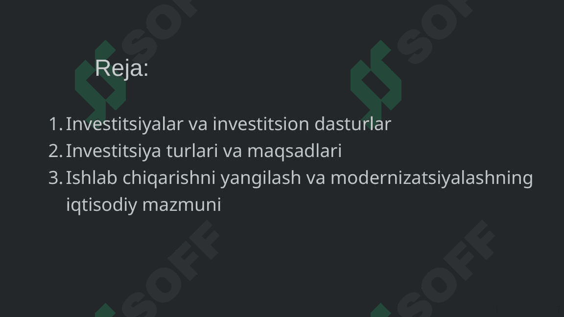 Ishlab chiqarishni yangilash va modernizatsiyalash sharoitida investitsion darsturlarni moliyalashtirishning nazariy asoslari 2