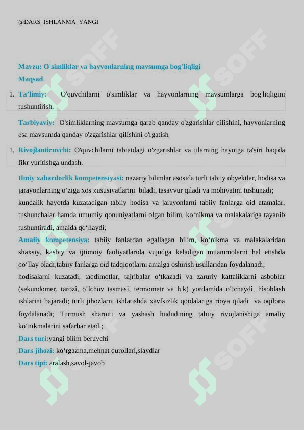 Oʻsimlik va hayvonlarning mavsumga bogʻliqligi haqida dars ishlanma 2