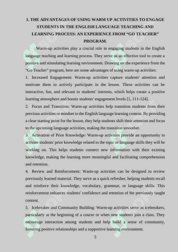 Advantages of warm-up activities in English teaching 5