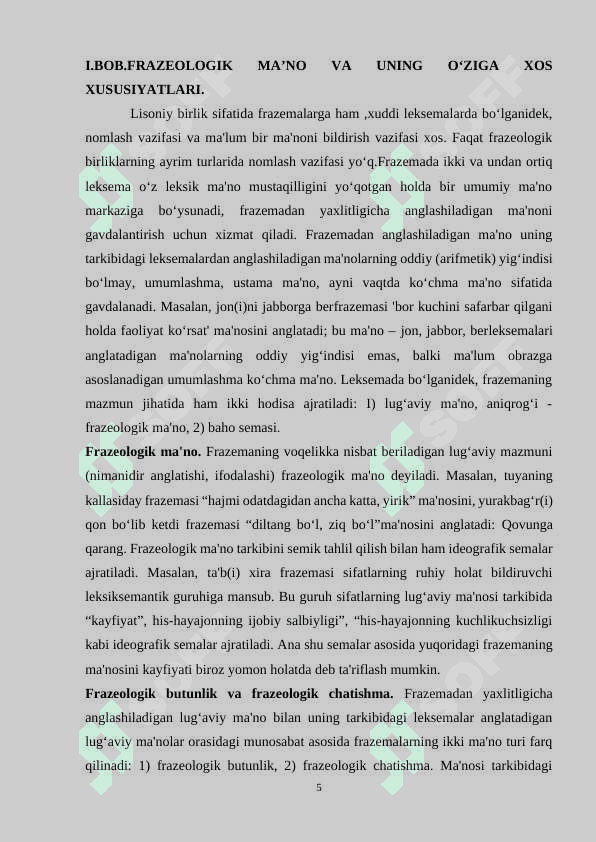 Frazeologik birliklarning tabiati va xususiyatlari. 5