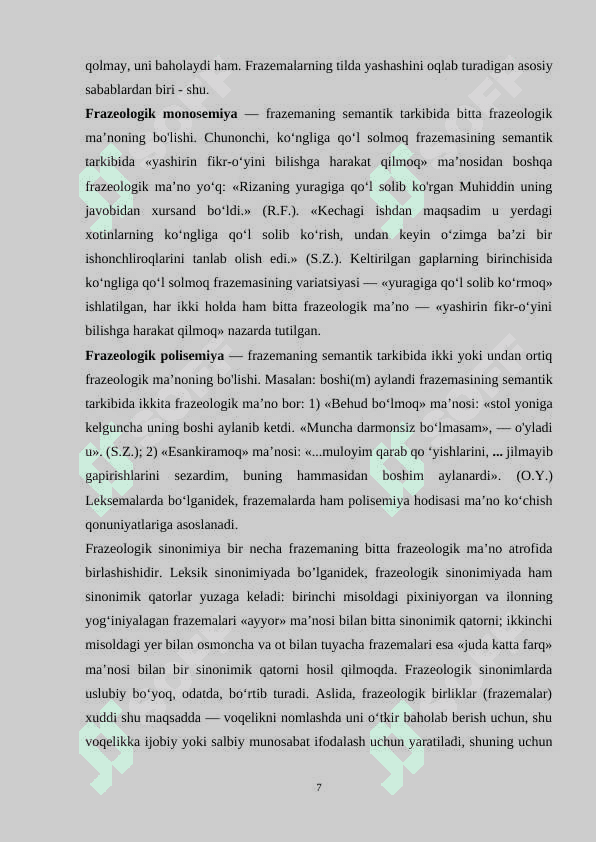 Frazeologik birliklarning tabiati va xususiyatlari. 7