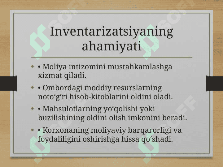 TOVAR-MODDIY ZAXIRALAR INVENTARIZATSIYASI 6