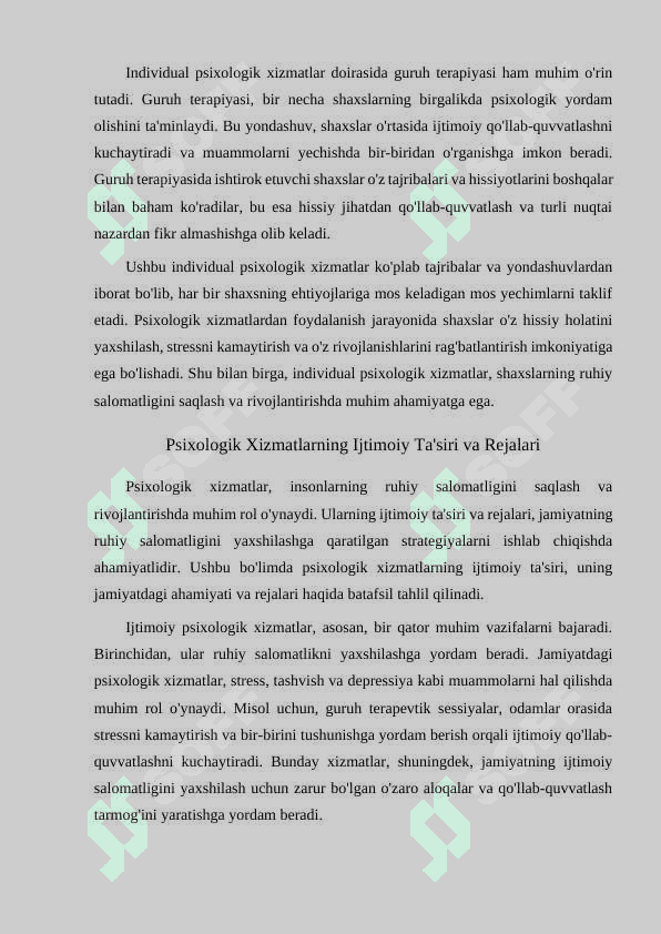PSIXOLGIK XIZMATNI 3 NUQTAI NAZARDAN QARAB CHIQISH. PSIXOLOGIK XIZMATNING UCHTA ASOSIY BO'G'INLARI 4