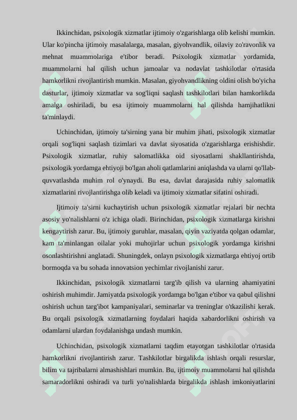 PSIXOLGIK XIZMATNI 3 NUQTAI NAZARDAN QARAB CHIQISH. PSIXOLOGIK XIZMATNING UCHTA ASOSIY BO'G'INLARI 5