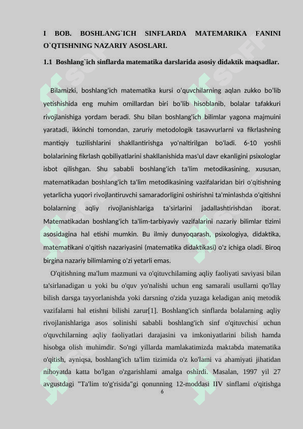 BOSHLANG`ICH SINFLARDA MATEMATIKADAN O`QITISHNI TASHKIL QILISHNING DARSDAN TASHQARI SHAKLLARI 6