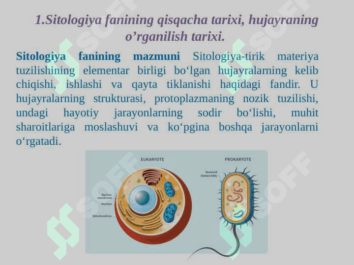 Kirish. Hujayra biologiyasini o’rganishda qo’llaniladigan usullar. Hujayra tiplari 3