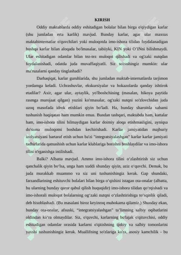 Imo- ishora nutqning karlarni o’qitishda tutgan o’rni 2