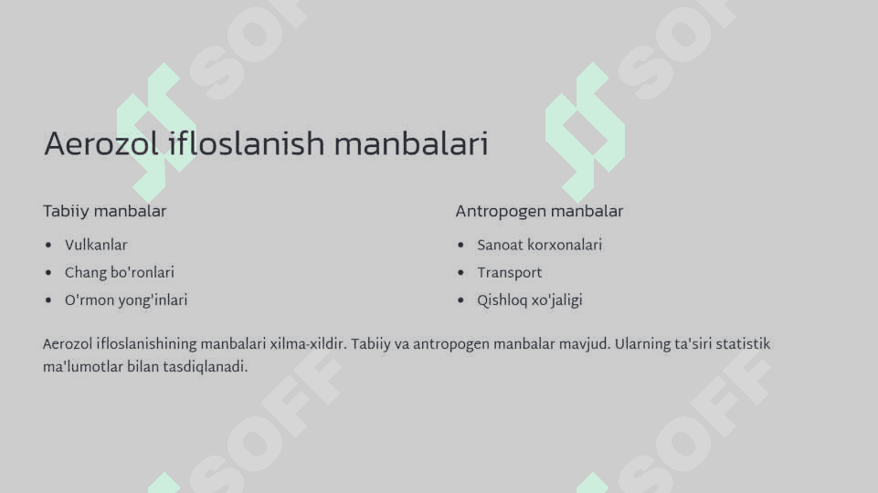 Aerozol ifloslanish, havoni muhofaza qilish, atmosfera ifloslanganligi ruxsat etilgan miqdori 2