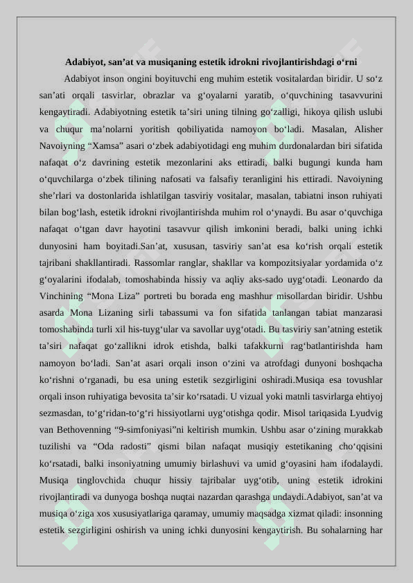 Dunyo estetik idrok etishda badiiy asarlarning ahamiyati 5