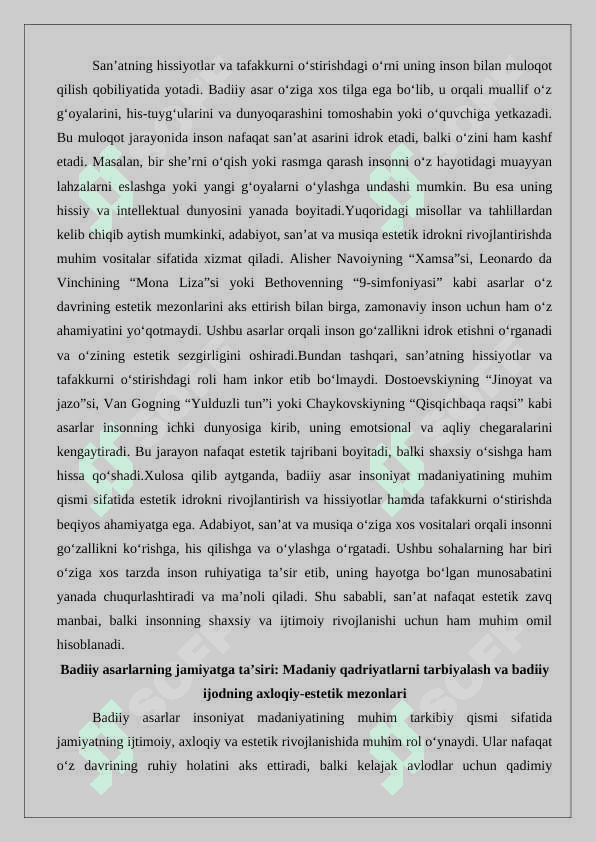 Dunyo estetik idrok etishda badiiy asarlarning ahamiyati 7