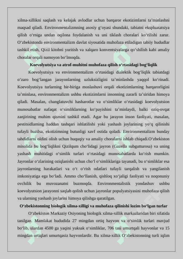 Koevolyutsiya va environmentalizm dialektikasi  (O‘zbekiston qizil kitobga kiritilgan hayvonlar va o‘simliklar) 3